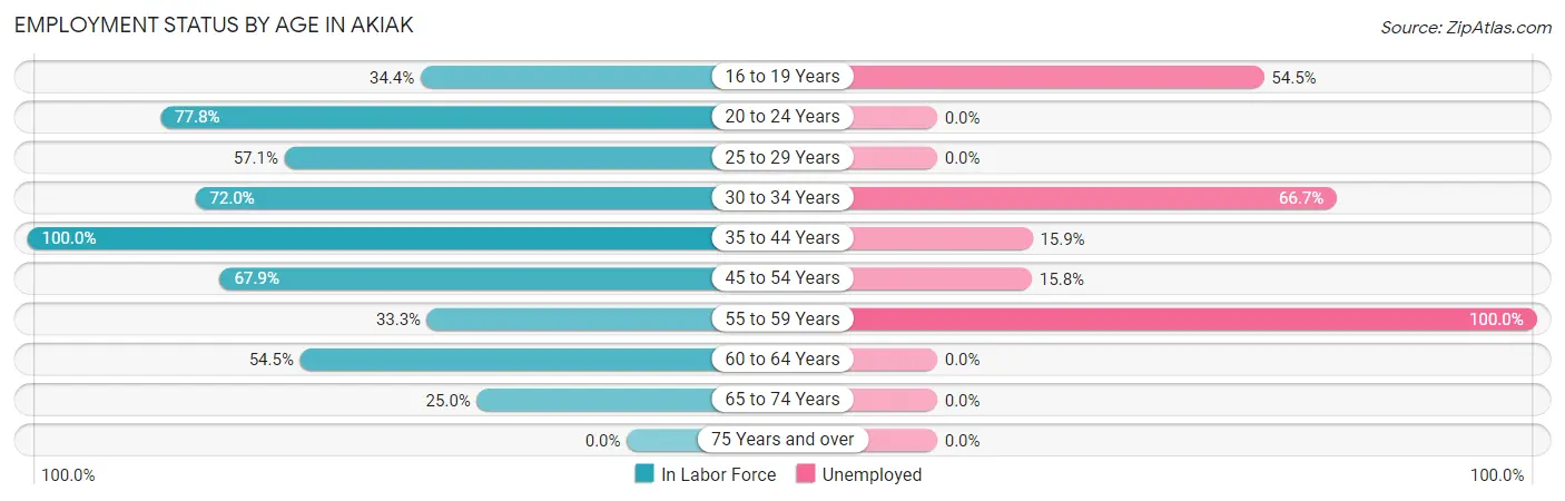 Employment Status by Age in Akiak