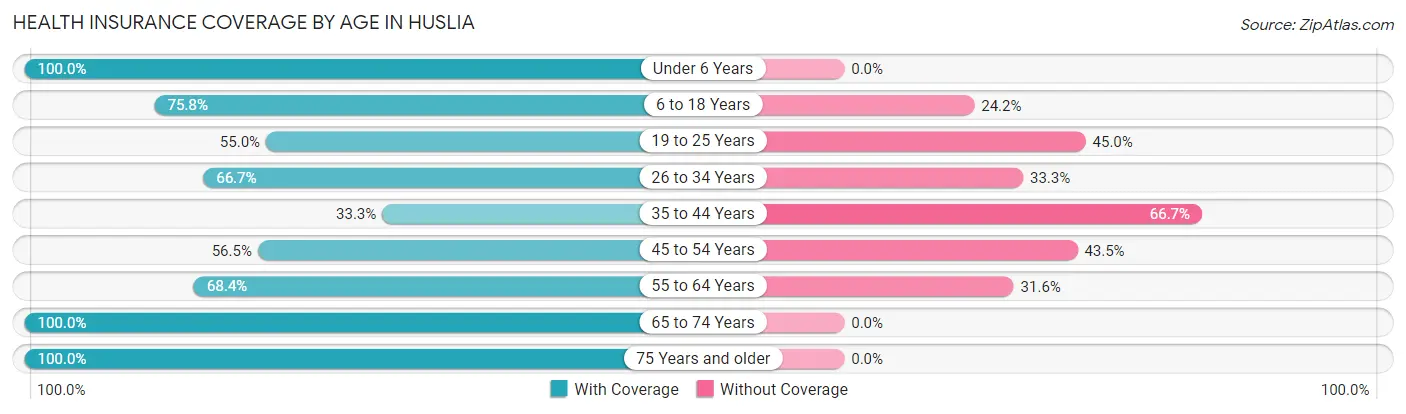 Health Insurance Coverage by Age in Huslia