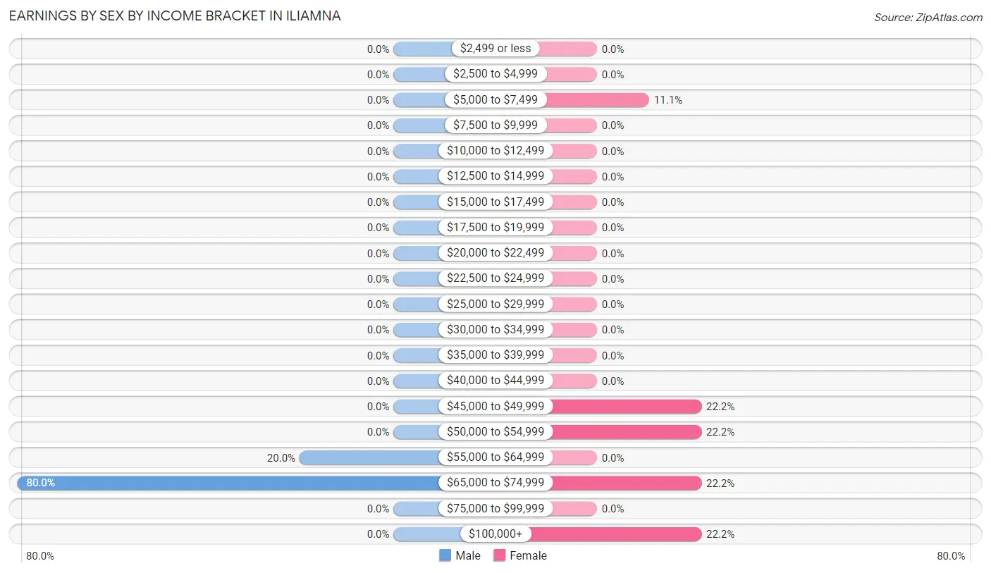Earnings by Sex by Income Bracket in Iliamna