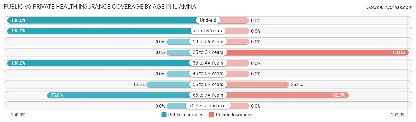 Public vs Private Health Insurance Coverage by Age in Iliamna