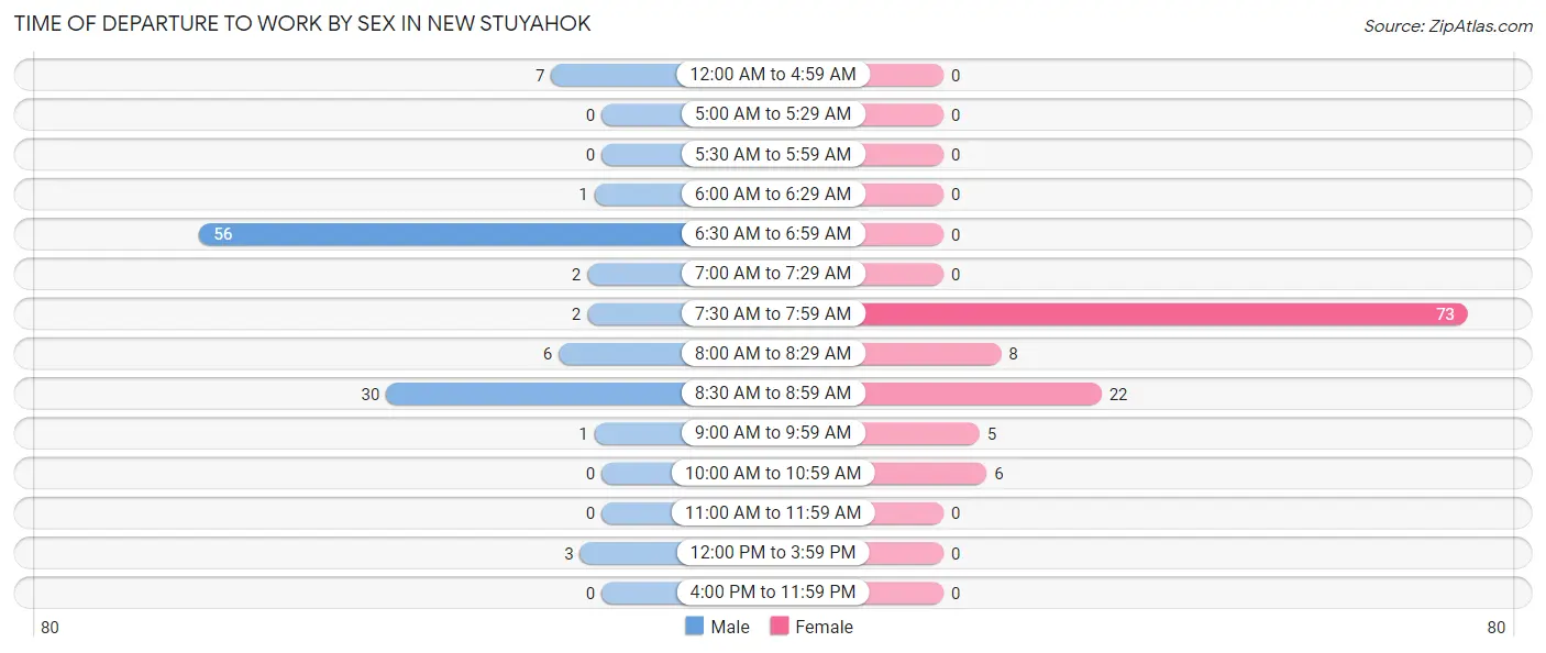 Time of Departure to Work by Sex in New Stuyahok
