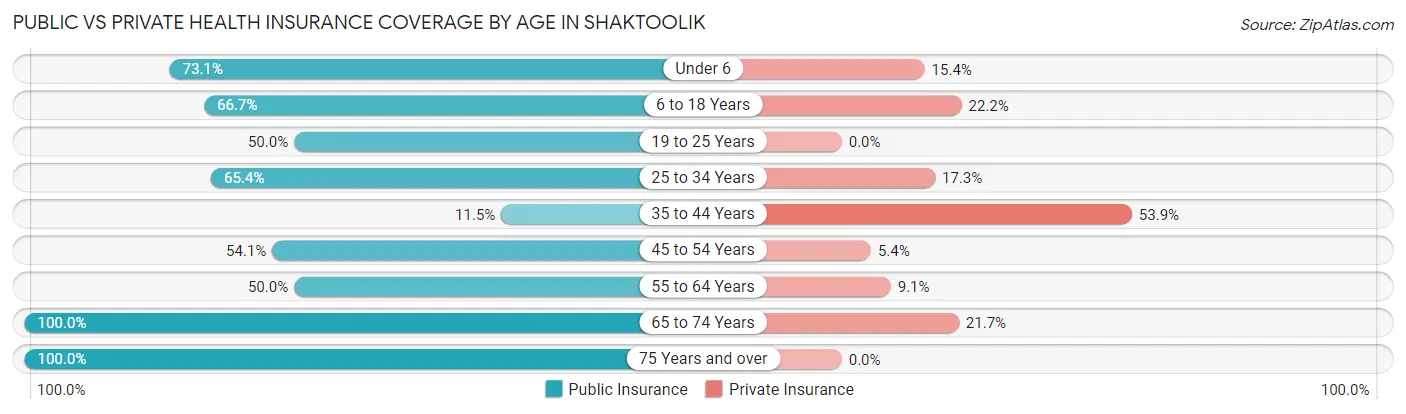 Public vs Private Health Insurance Coverage by Age in Shaktoolik