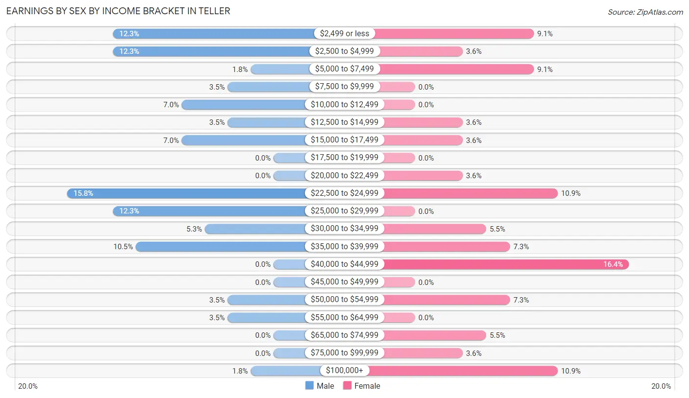 Earnings by Sex by Income Bracket in Teller