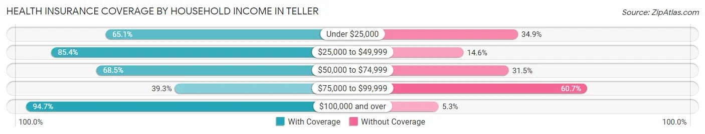 Health Insurance Coverage by Household Income in Teller
