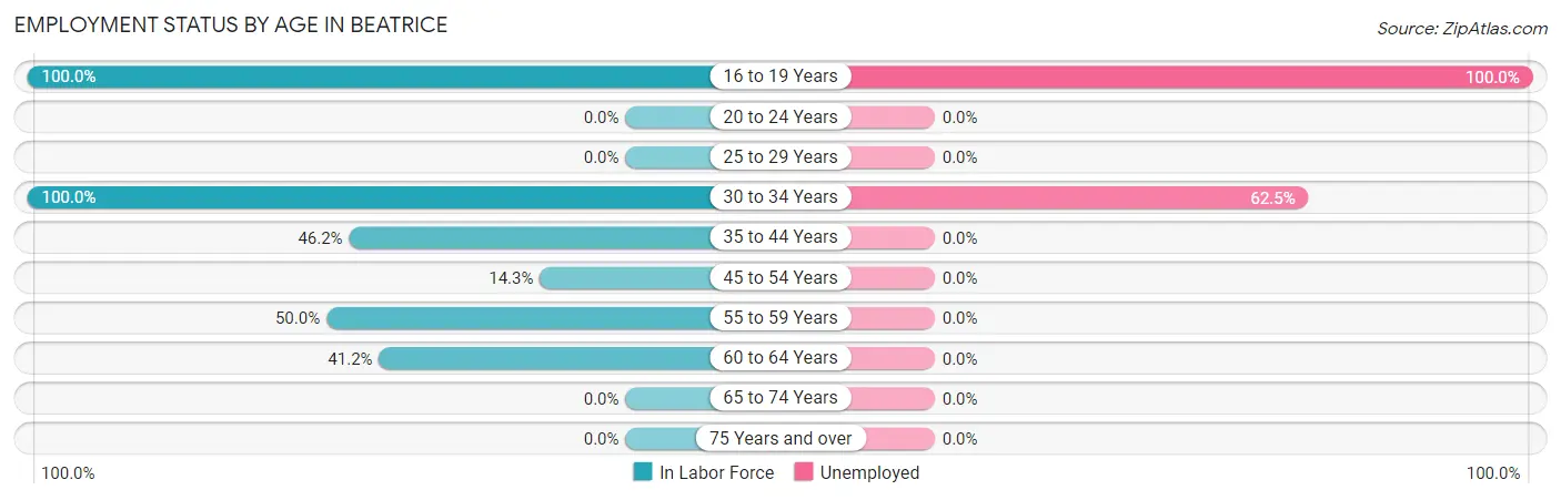 Employment Status by Age in Beatrice