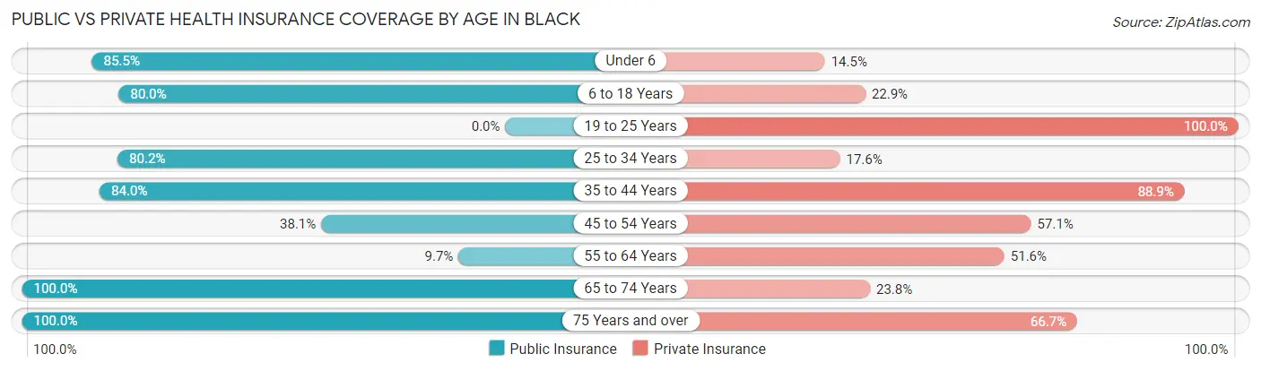 Public vs Private Health Insurance Coverage by Age in Black