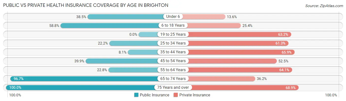 Public vs Private Health Insurance Coverage by Age in Brighton