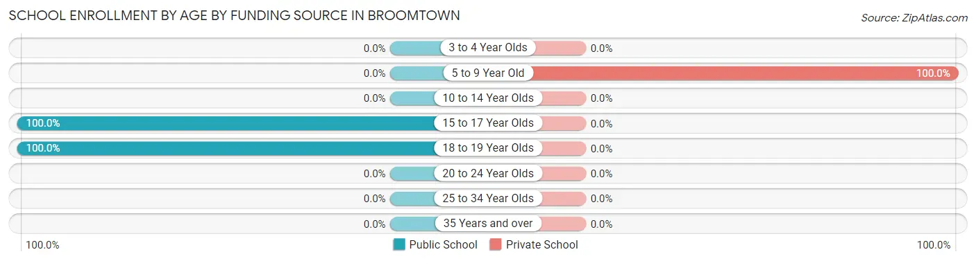 School Enrollment by Age by Funding Source in Broomtown