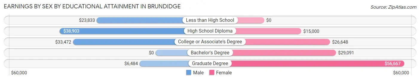 Earnings by Sex by Educational Attainment in Brundidge