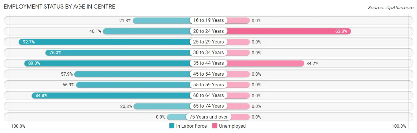 Employment Status by Age in Centre
