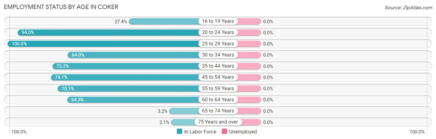 Employment Status by Age in Coker