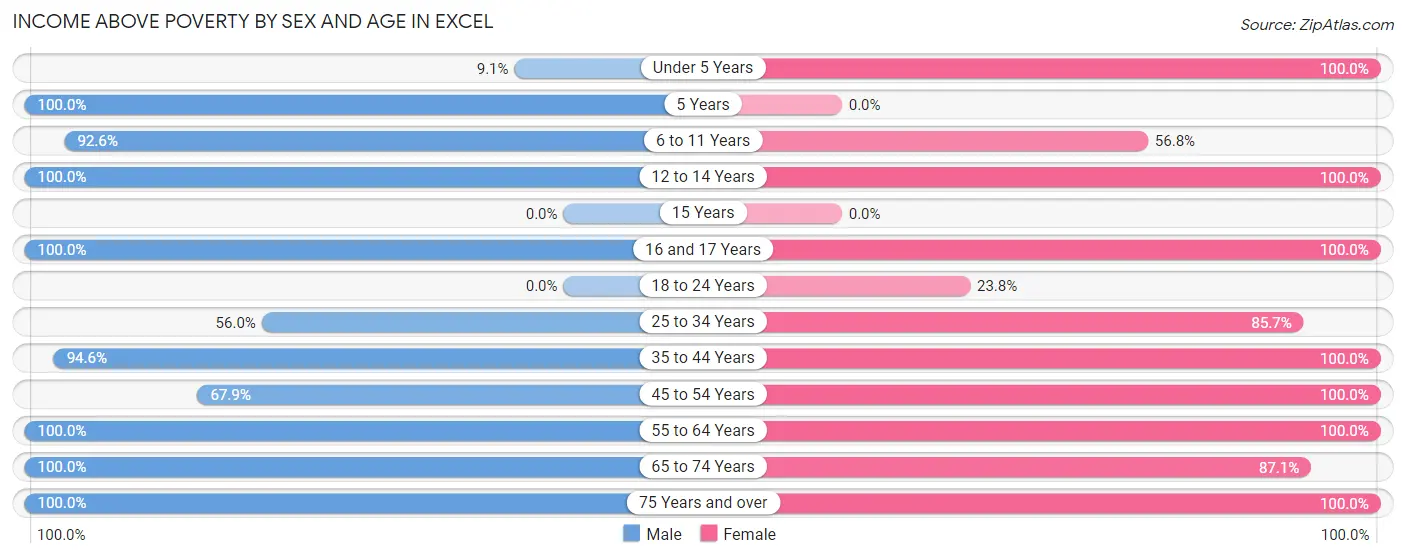 Income Above Poverty by Sex and Age in Excel
