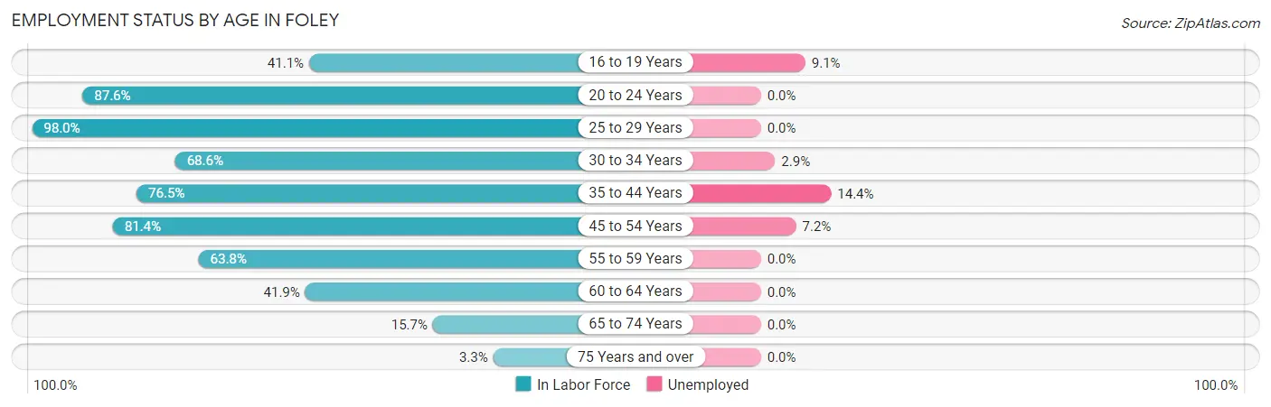 Employment Status by Age in Foley