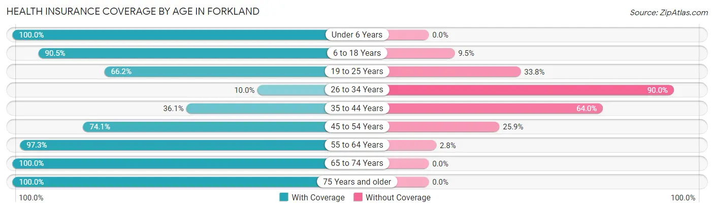 Health Insurance Coverage by Age in Forkland