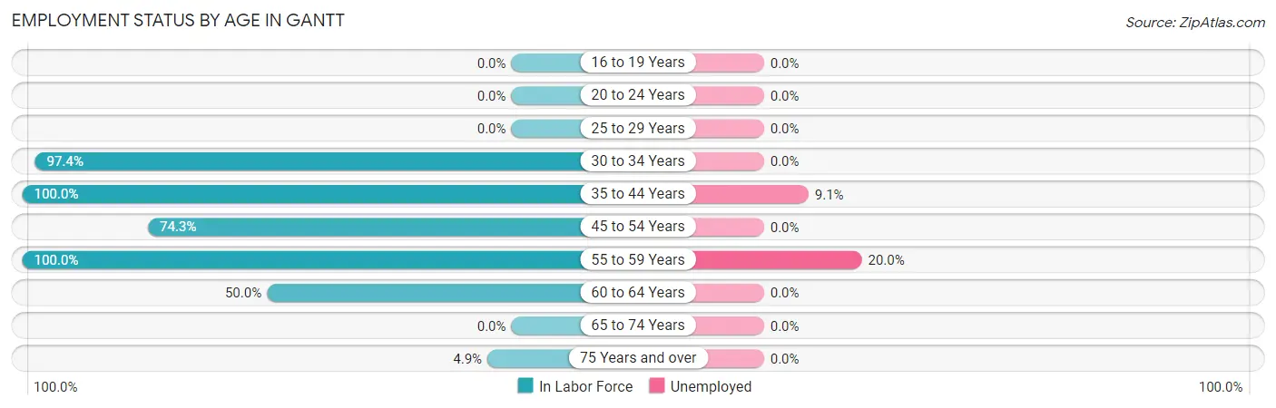 Employment Status by Age in Gantt