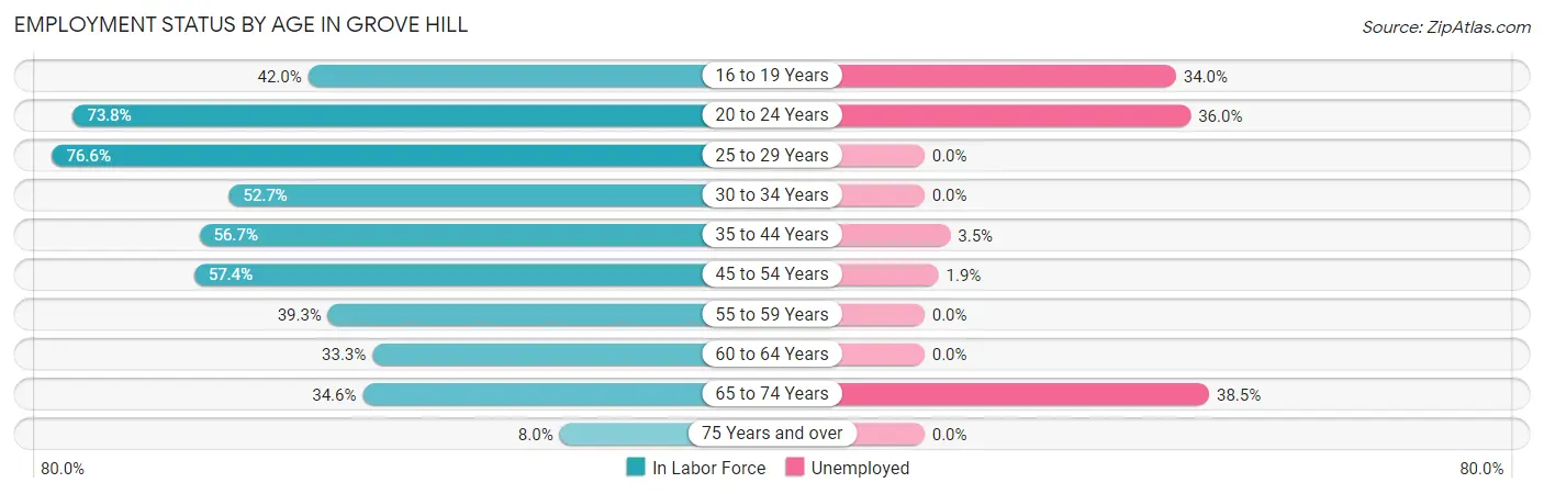 Employment Status by Age in Grove Hill