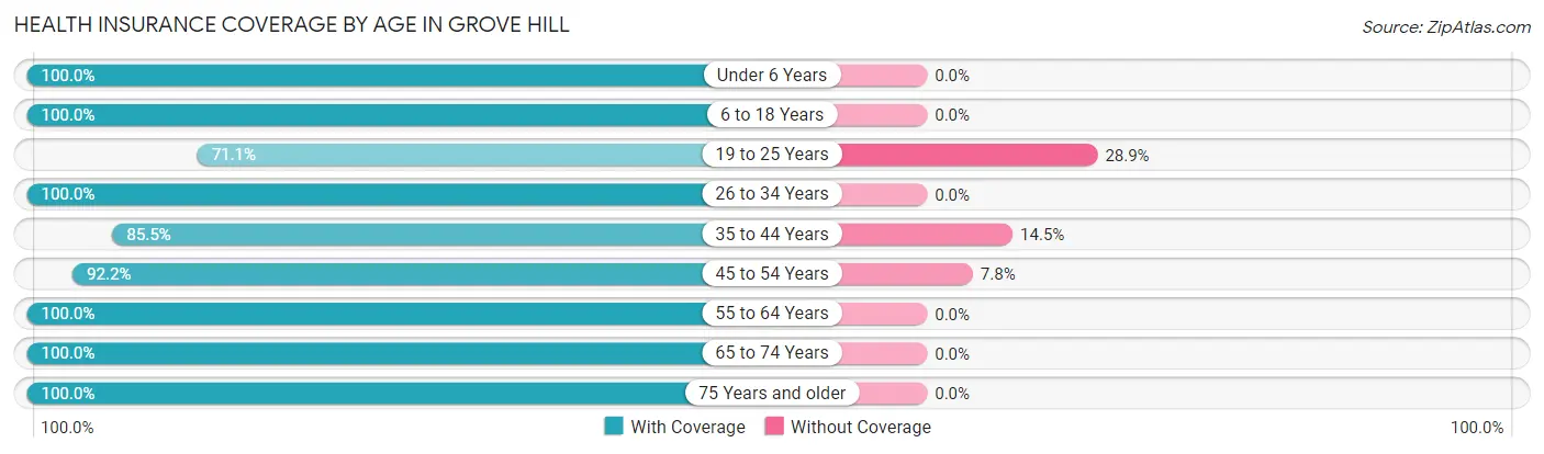 Health Insurance Coverage by Age in Grove Hill