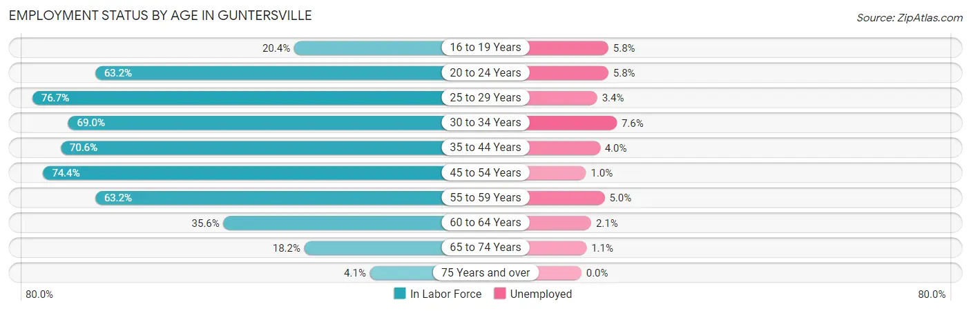 Employment Status by Age in Guntersville