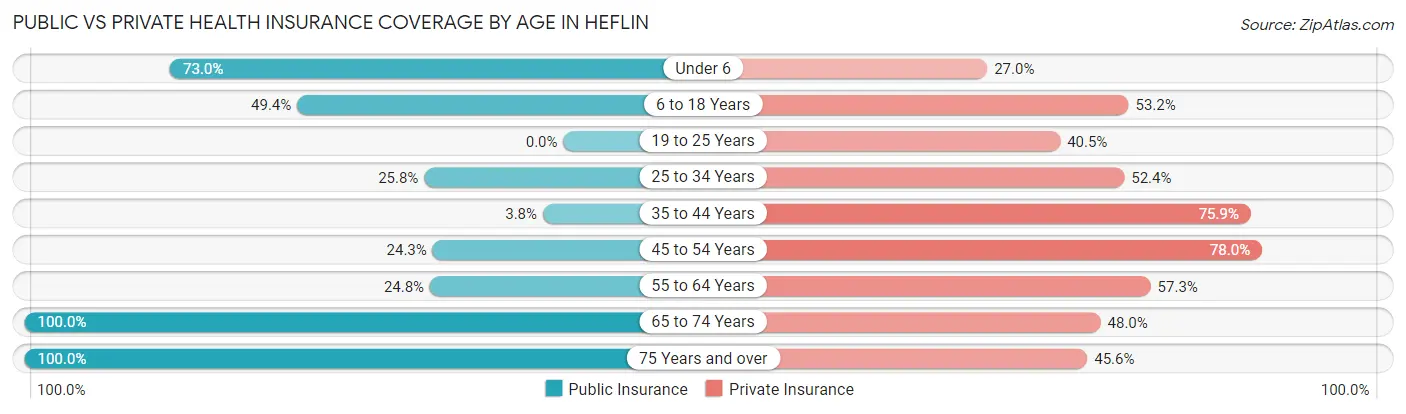 Public vs Private Health Insurance Coverage by Age in Heflin