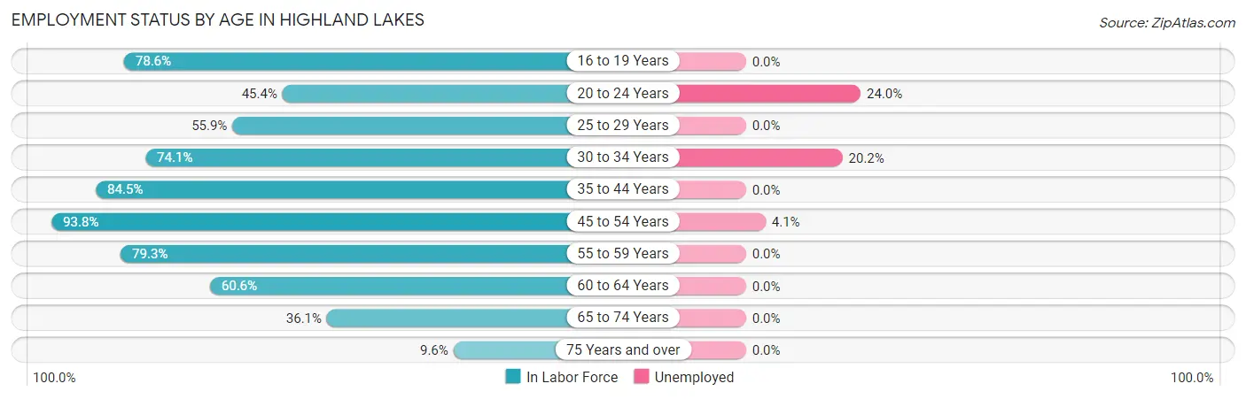 Employment Status by Age in Highland Lakes