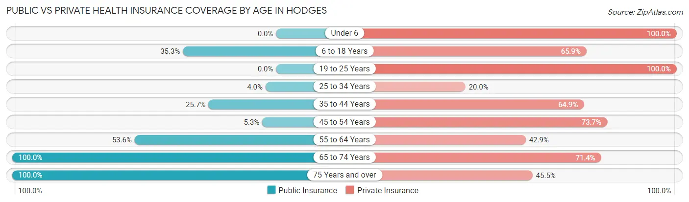 Public vs Private Health Insurance Coverage by Age in Hodges