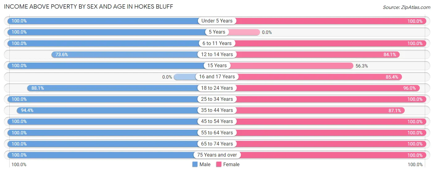Income Above Poverty by Sex and Age in Hokes Bluff