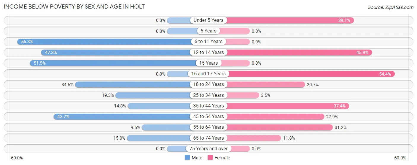 Income Below Poverty by Sex and Age in Holt