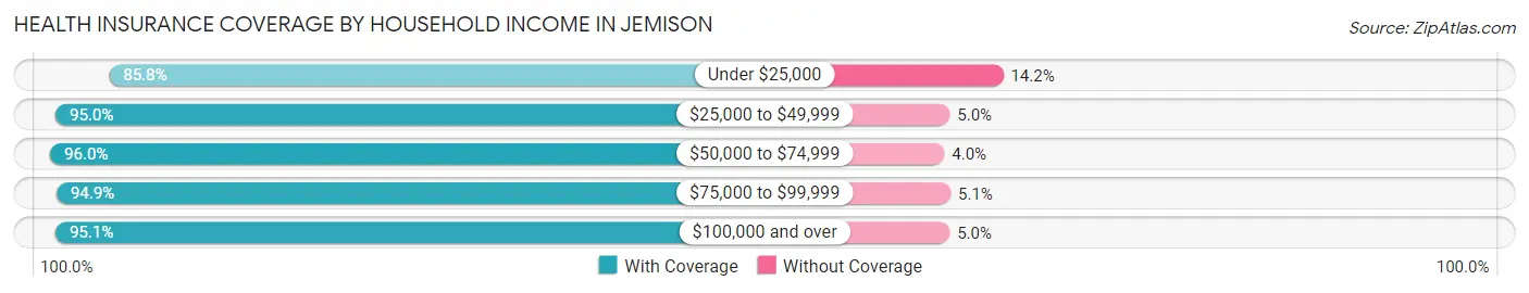 Health Insurance Coverage by Household Income in Jemison