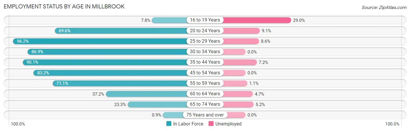 Employment Status by Age in Millbrook