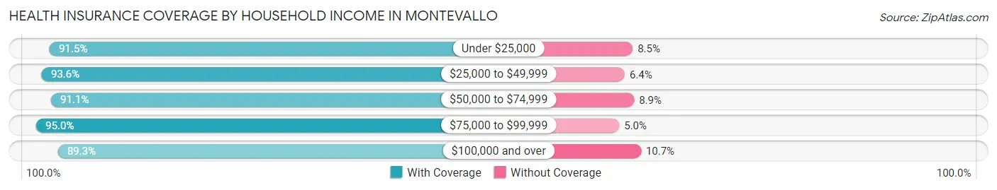 Health Insurance Coverage by Household Income in Montevallo