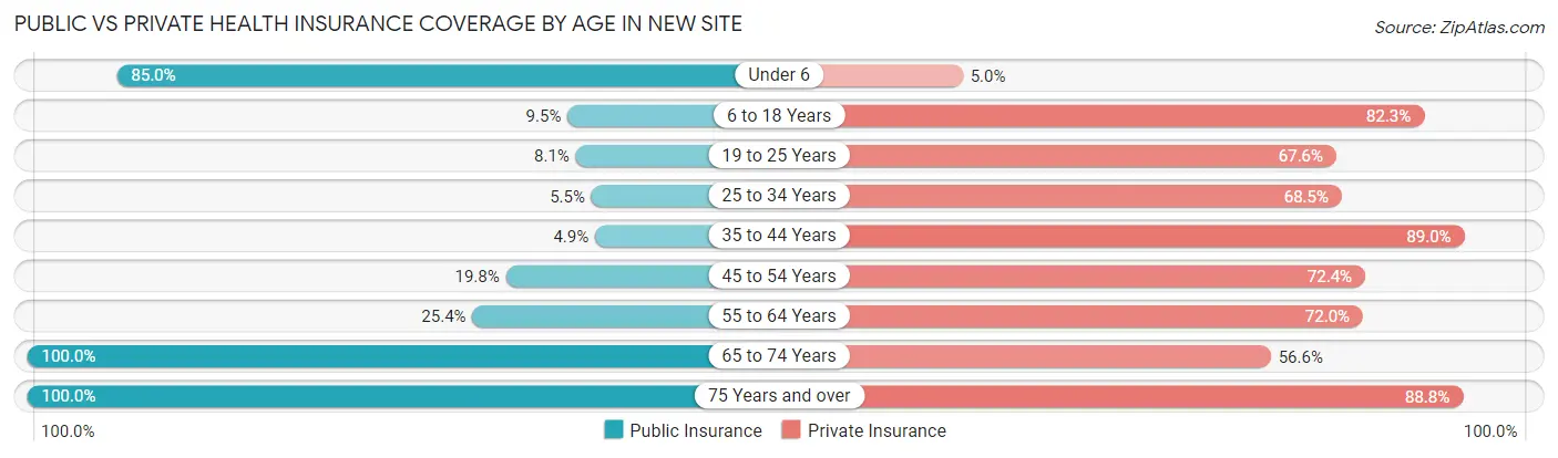 Public vs Private Health Insurance Coverage by Age in New Site