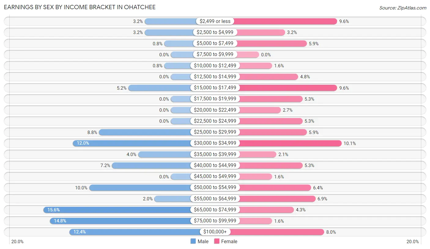 Earnings by Sex by Income Bracket in Ohatchee