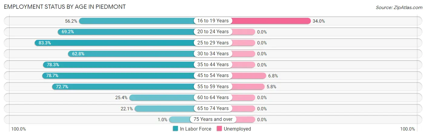 Employment Status by Age in Piedmont