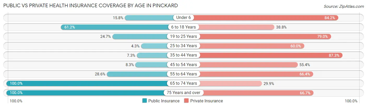 Public vs Private Health Insurance Coverage by Age in Pinckard