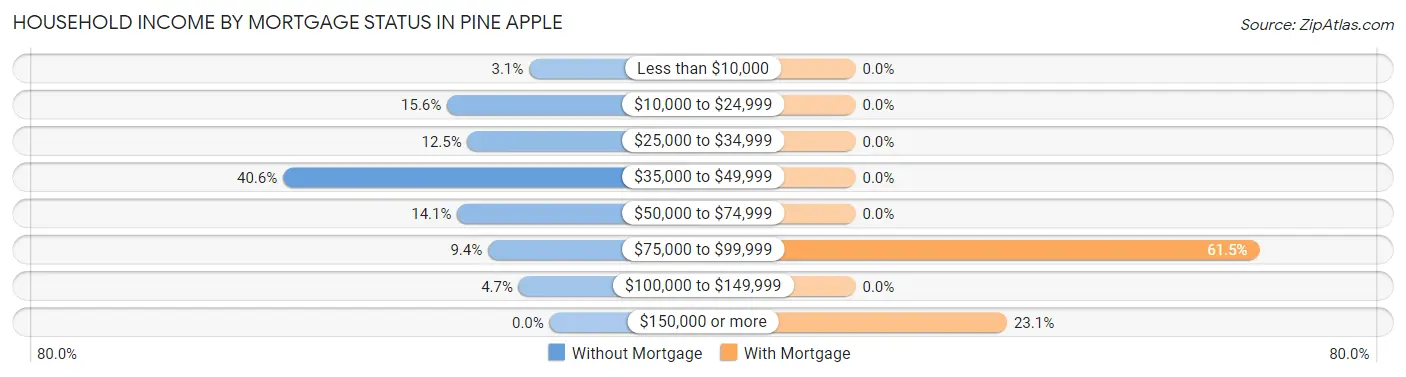 Household Income by Mortgage Status in Pine Apple