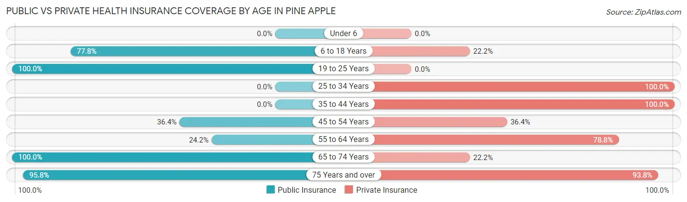 Public vs Private Health Insurance Coverage by Age in Pine Apple
