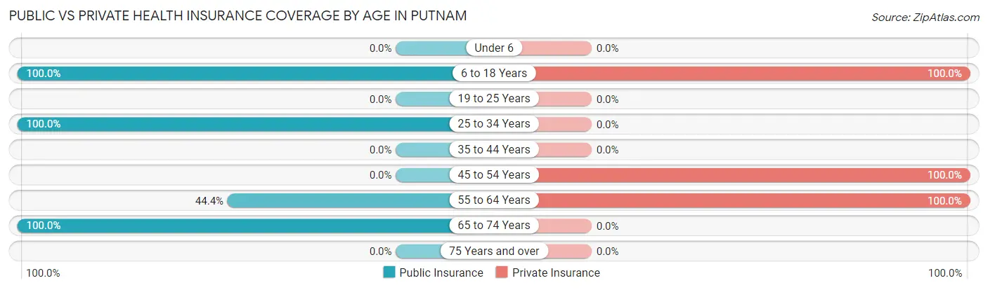 Public vs Private Health Insurance Coverage by Age in Putnam