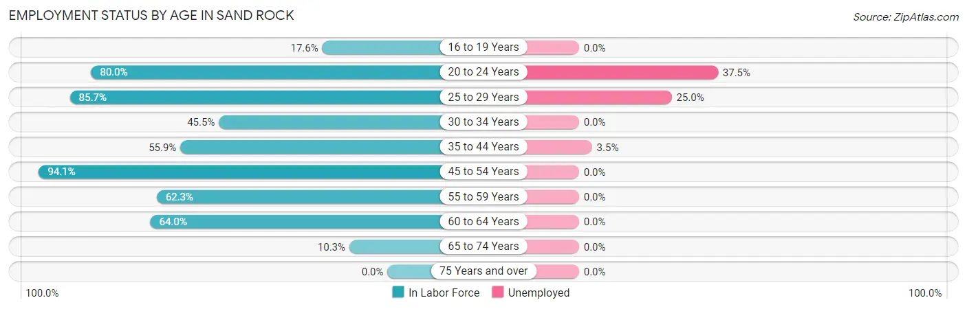 Employment Status by Age in Sand Rock