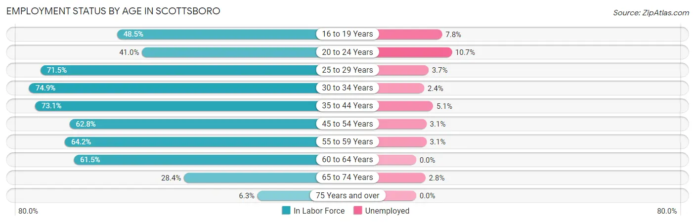 Employment Status by Age in Scottsboro