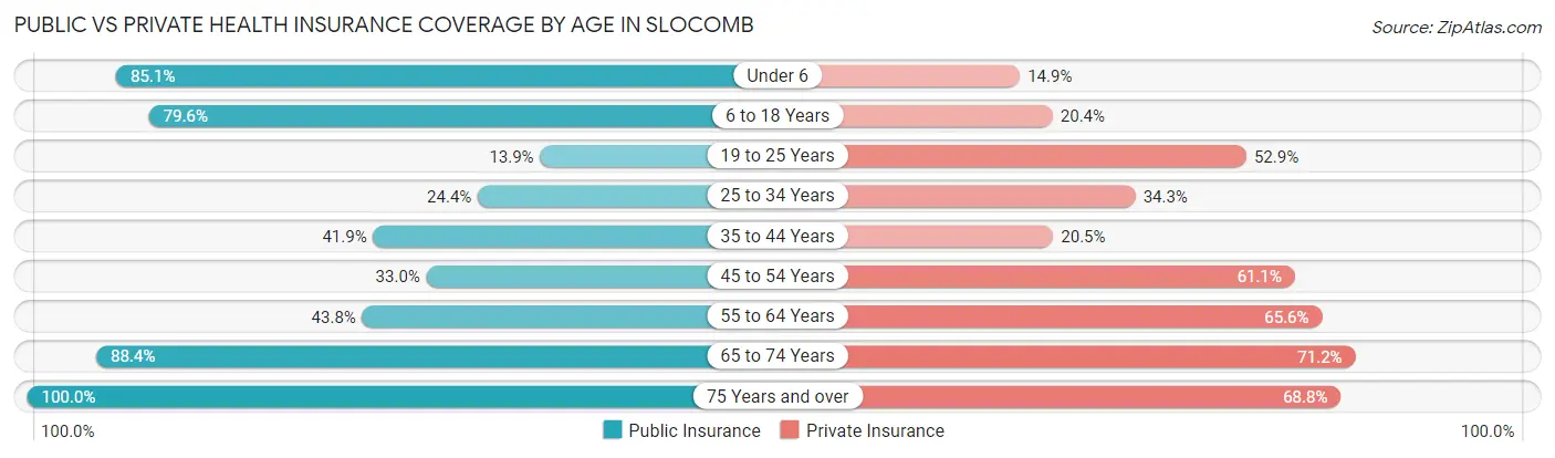 Public vs Private Health Insurance Coverage by Age in Slocomb
