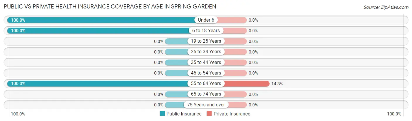 Public vs Private Health Insurance Coverage by Age in Spring Garden
