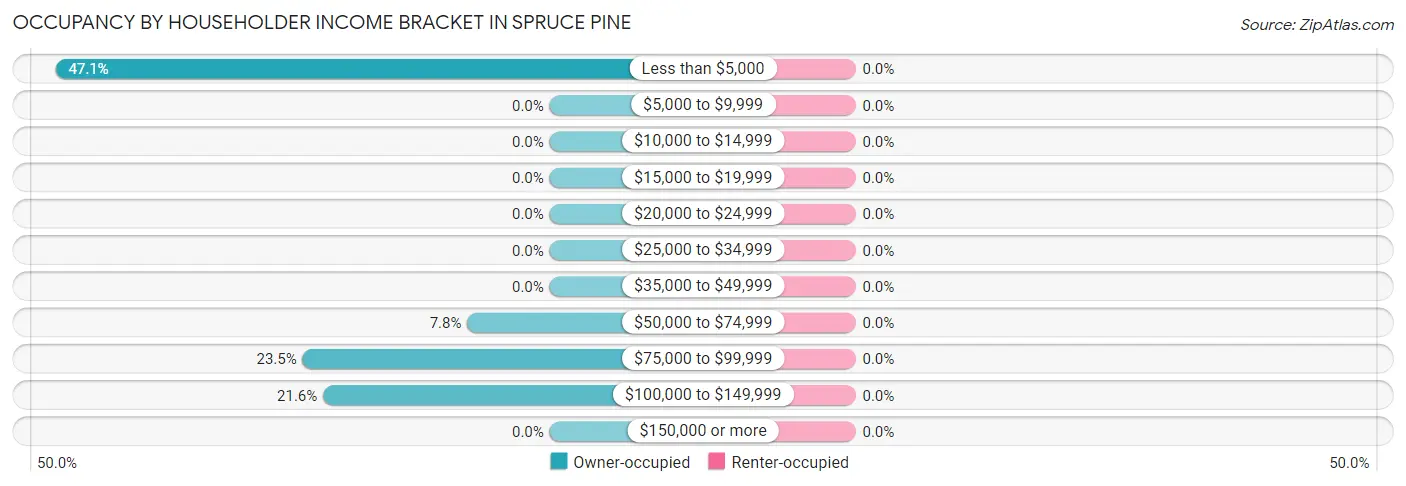Occupancy by Householder Income Bracket in Spruce Pine