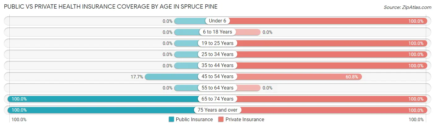 Public vs Private Health Insurance Coverage by Age in Spruce Pine