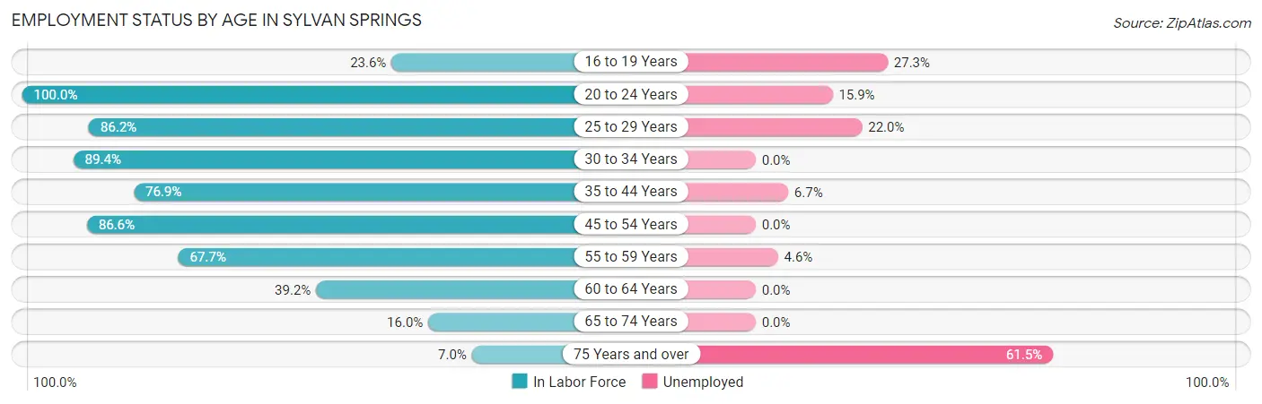 Employment Status by Age in Sylvan Springs