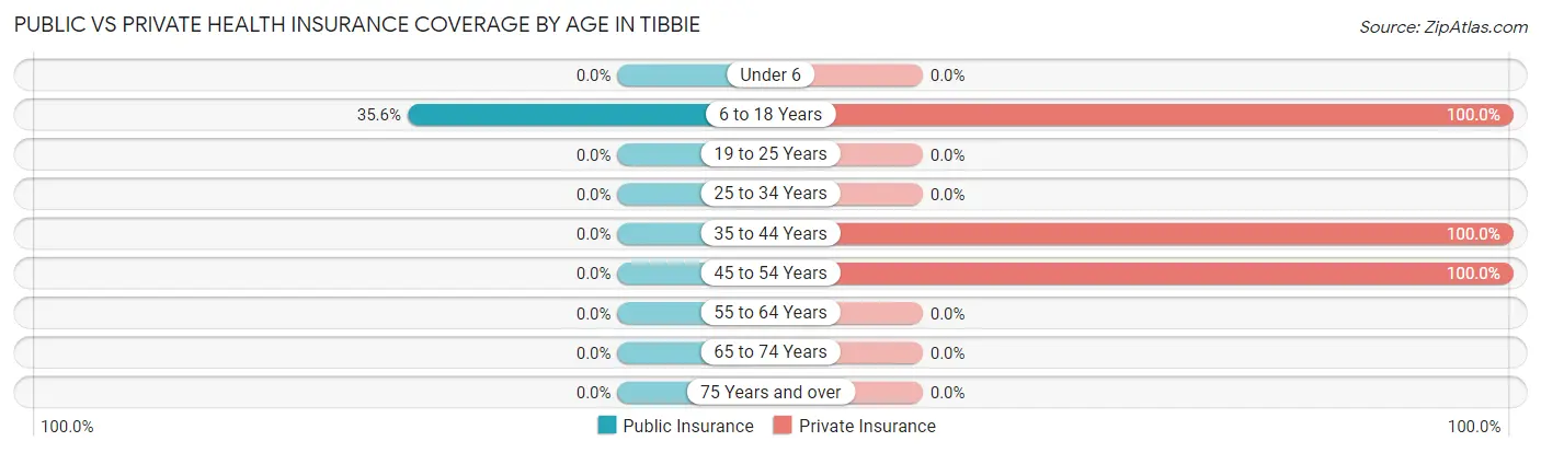 Public vs Private Health Insurance Coverage by Age in Tibbie