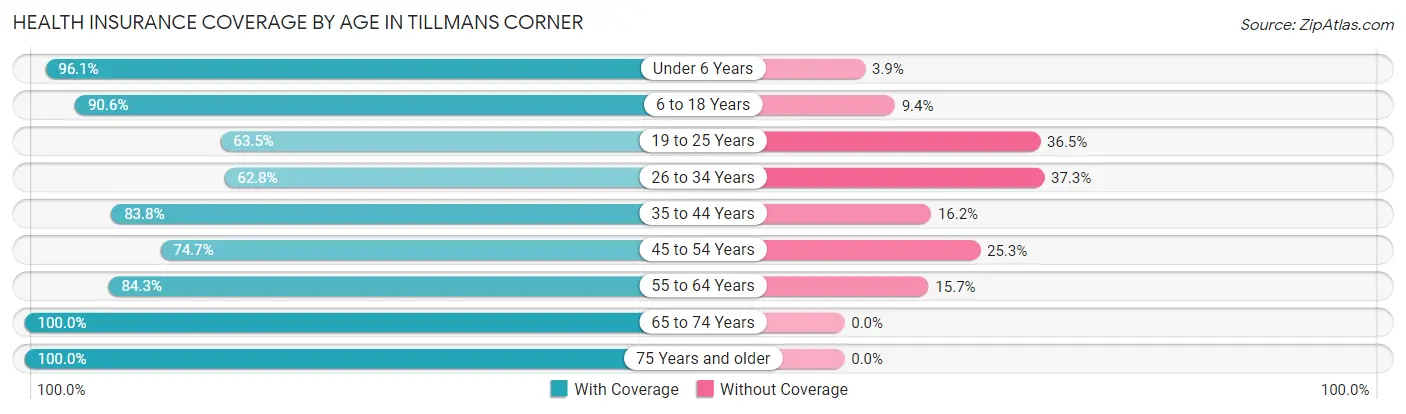 Health Insurance Coverage by Age in Tillmans Corner