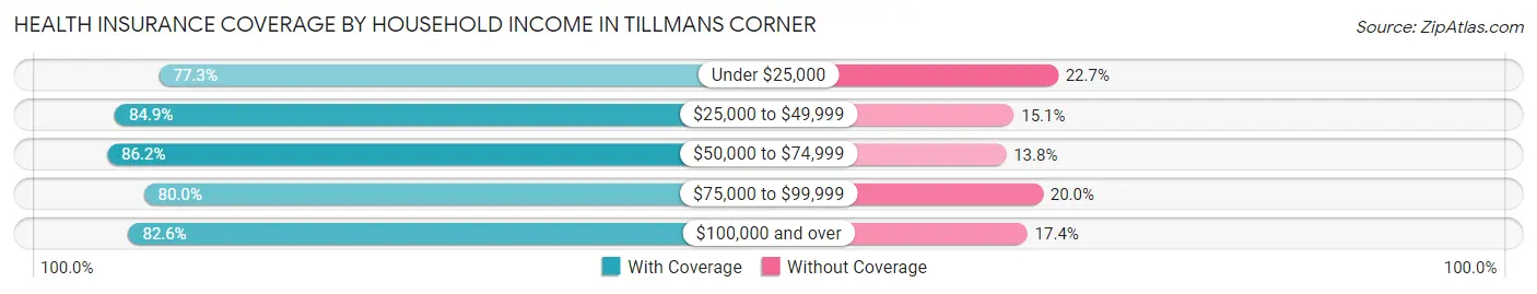 Health Insurance Coverage by Household Income in Tillmans Corner