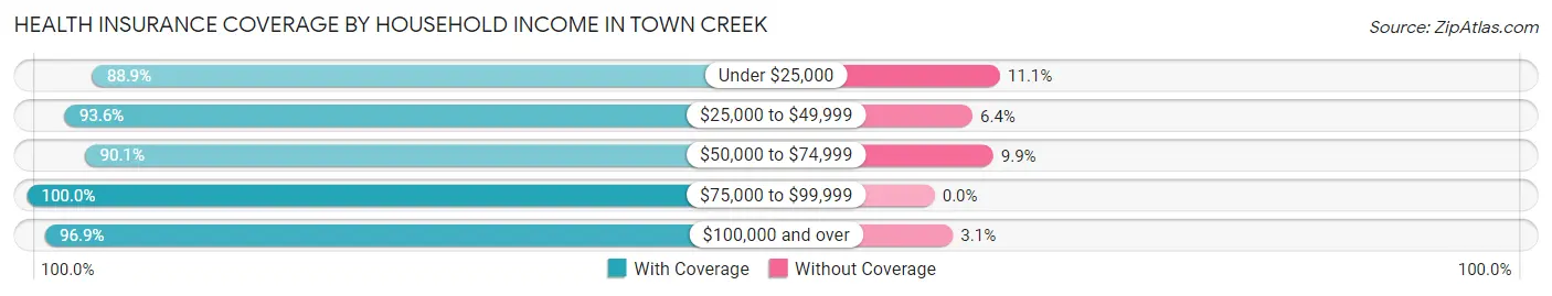 Health Insurance Coverage by Household Income in Town Creek