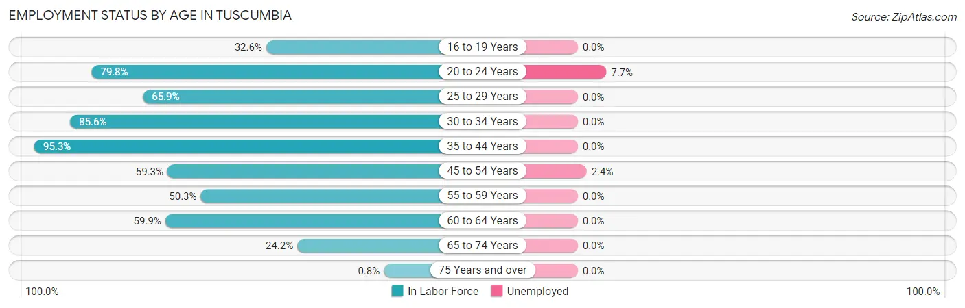 Employment Status by Age in Tuscumbia