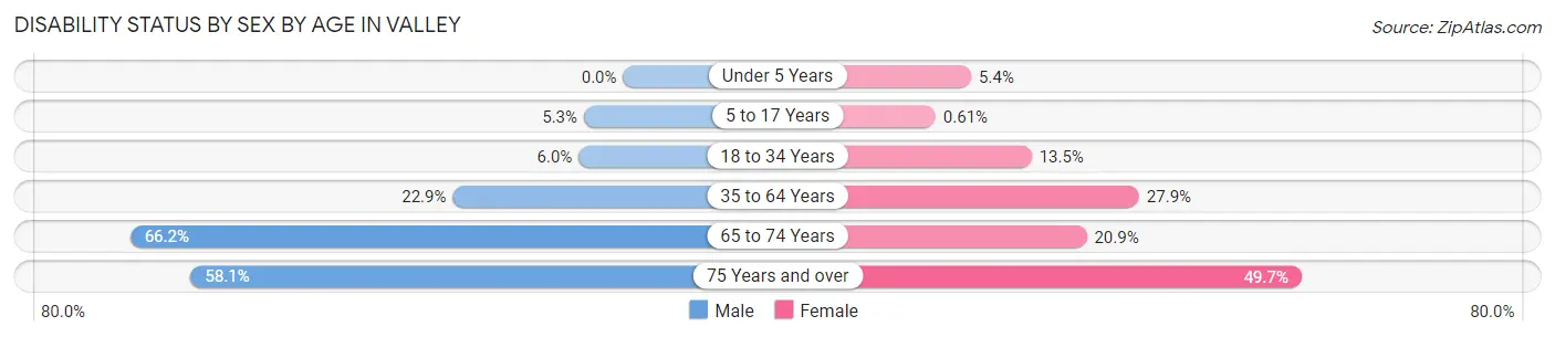 Disability Status by Sex by Age in Valley